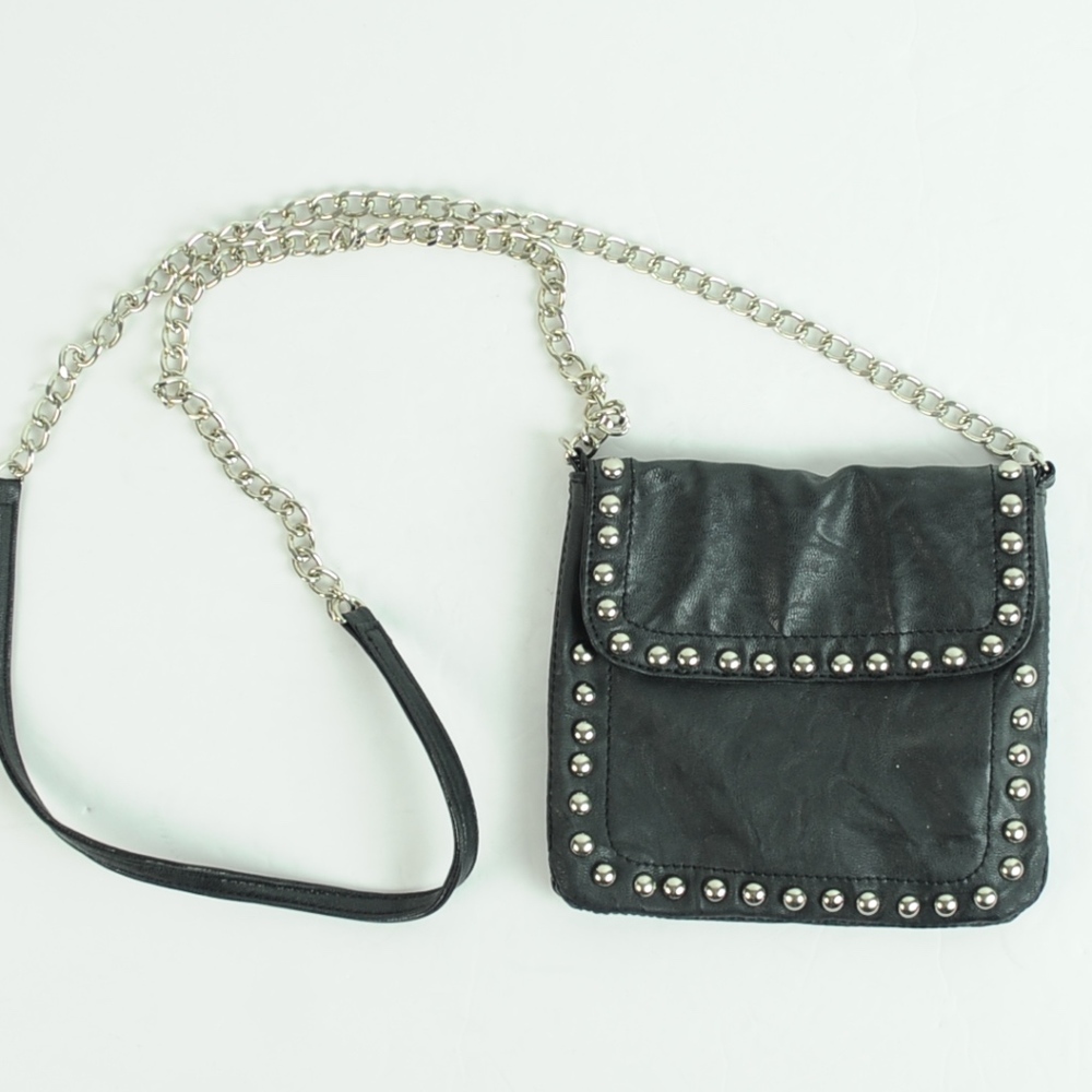 Vegan Studded black mini purse with silver chain